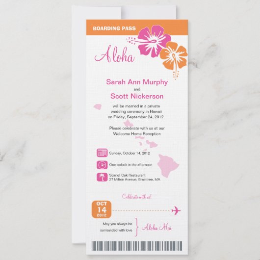 Hawaii Wedding Boarding Pass Kaart (Voorkant)