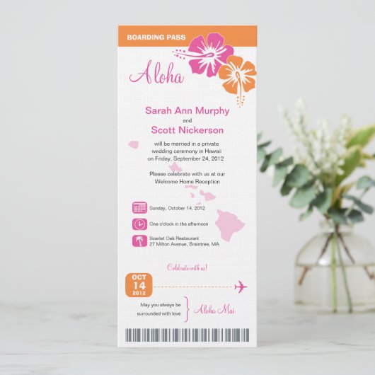 Hawaii Wedding Boarding Pass Kaart (Staand voorkant)