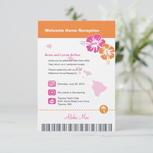 Hawaii Wedding Boarding Pass Kaart (Staand voorkant)