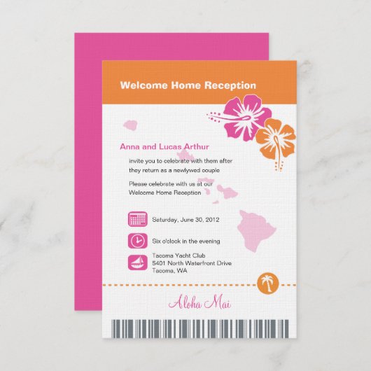 Hawaii Wedding Boarding Pass Kaart (Voorkant / Achterkant)