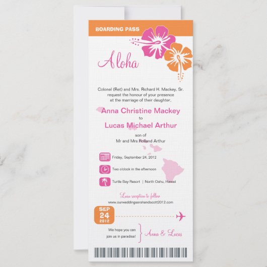 Hawaii Wedding Boarding Pass Kaart (Voorkant)