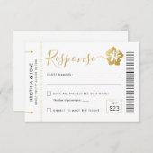 Hawaii Wedding Boarding Pass Ticket Destination RSVP Kaartje (Voorkant / Achterkant)