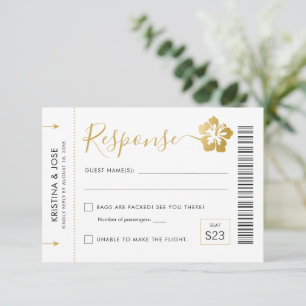 Hawaii Wedding Boarding Pass Ticket Destination RSVP Kaartje