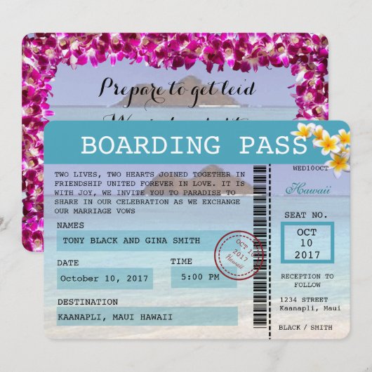 Hawaii Wedding Boarding Pass Uitnodiging (Voorkant / Achterkant)