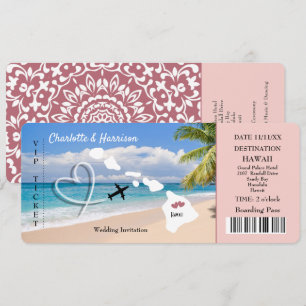 Hawaii Wedding Destination Ticket Pass Invitation Kaart