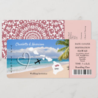Hawaii Wedding Destination Ticket Pass Uitnodiging