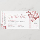 Hawaii Wedding Roos Gold Pink Boarding Pass Ticket Save The Date (Voorkant / Achterkant)