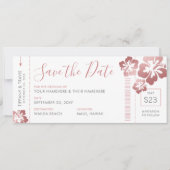 Hawaii Wedding Roos Gold Pink Boarding Pass Ticket Save The Date (Voorkant)