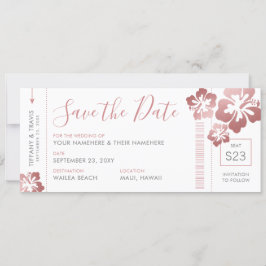 Hawaii Wedding Roos Gold Pink Boarding Pass Ticket Save The Date