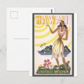 Hawaii Woman Lady Vintage Travel Briefkaart (Voorkant / Achterkant)