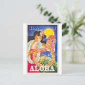 Hawaii Woman Vintage Travel Briefkaart (Staand voorkant)