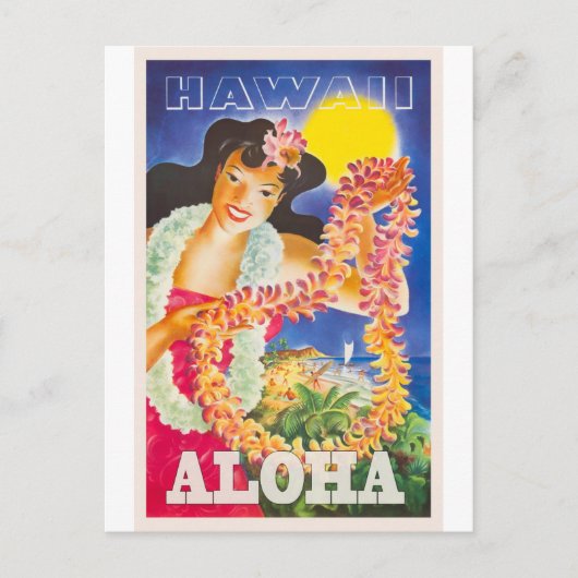 Hawaii Woman Vintage Travel Briefkaart (Voorkant)