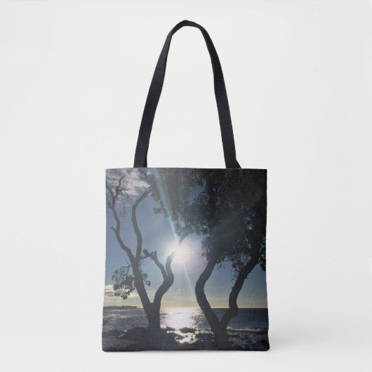 Hawaii Zonovergoten Bomen Shore Blue Natuur Fotogr Tote Bag (Voorkant)