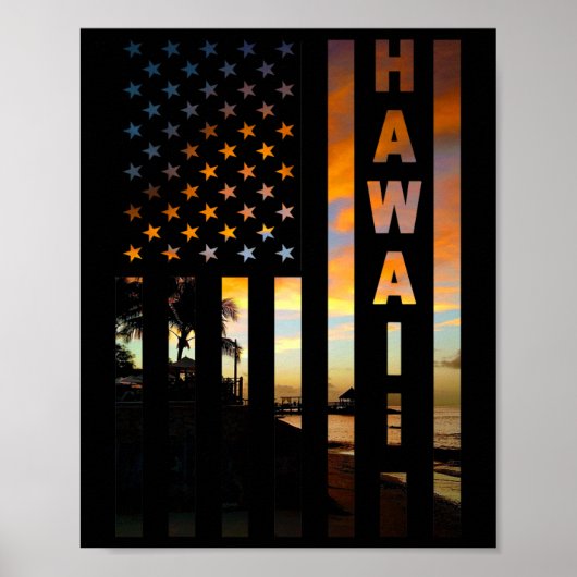 Hawaii Zonsondergang Amerikaanse Vlag Honolulu Haw Poster (Voorkant)