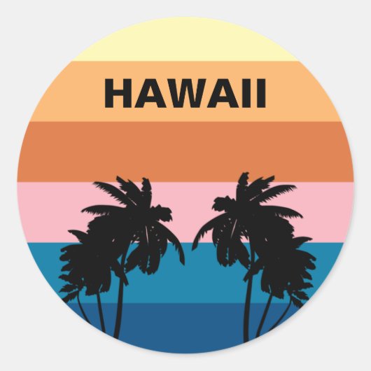 Hawaii  Zonsondergang Palmbomen Reisreis Ronde Sticker (Voorkant)