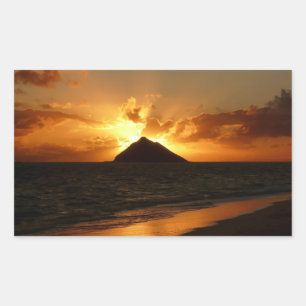 Hawaii zonsopgang aan het strand rechthoekige stic sticker