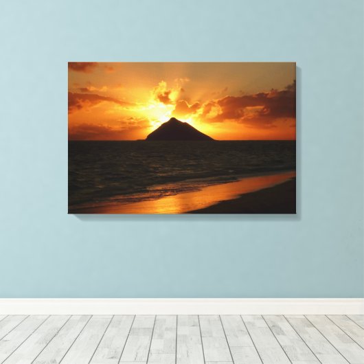 Hawaii zonsopgang op het stranddoek canvas afdruk (Insitu (Houten vloer))