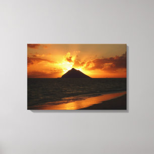 Hawaii zonsopgang op het stranddoek canvas afdruk