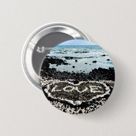 Hawaii zwart zand strand houdt van koraalhartfoto ronde button 5,7 cm