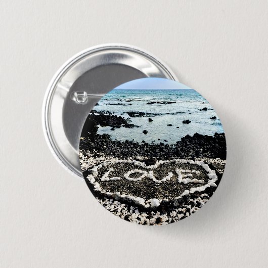 Hawaii zwart zand strand houdt van koraalhartfoto ronde button 5,7 cm (Voorkant /achterkant)