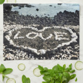 Hawaii zwart zand strandkoraalliefde hartfoto theedoek (Gevouwen)