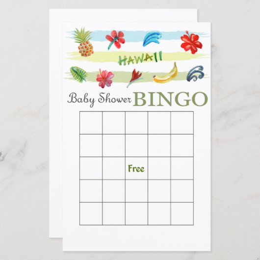 Hawaiiaans baby shower bingo (Voorkant / Achterkant)