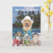  Hawaiiaans Geel Lab & Katten Birthda Kaart (Gele Bloem)