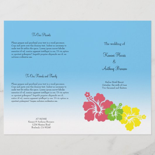 Hawaiiaans hibiscus flower tropisch trouwprogramma (Voorkant)