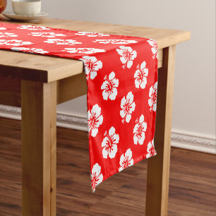 Hawaiiaans Hibiscus rood-wit Korte Tafelloper
