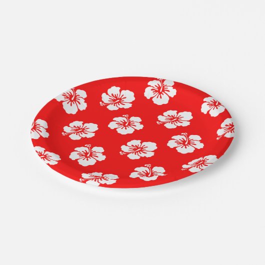 Hawaiiaans Hibiscus rood-wit Papieren Bordje (Gekanteld)
