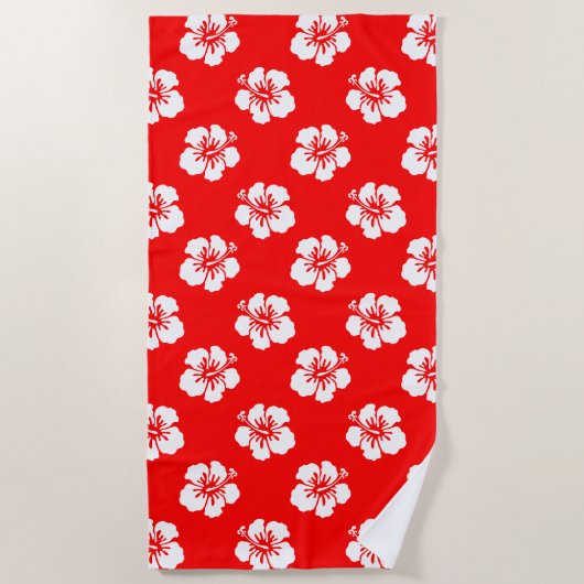 Hawaiiaans Hibiscus rood-wit Strandlaken (Voorkant)
