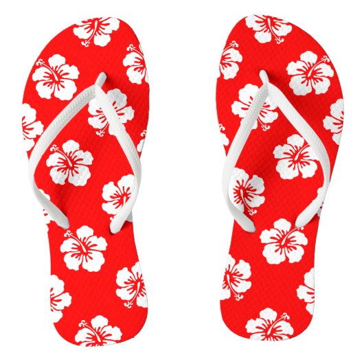 Hawaiiaans Hibiscus rood-wit Teenslippers (Voetbed)