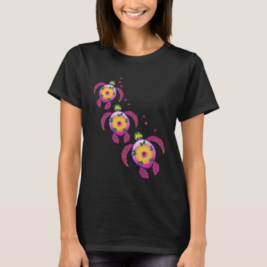 Hawaiiaans Honu Zee Schildpadden Tropisch Ohana T-shirt (Voorkant)