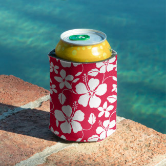 HAWAIIAANS HULA (HIBISCUS) PATROON IN AARDBEIROOD BLIKJESKOELER