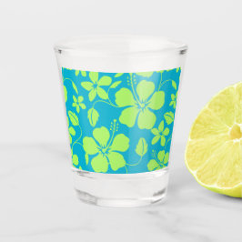 HAWAIIAANS HULA (HIBISCUS) PATROON IN TEAL LIME SHOT GLAS