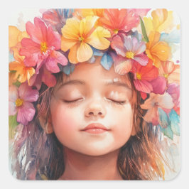 Hawaiiaans meisje kleurrijke tropische bloemen kro vierkante sticker