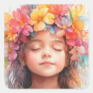 Hawaiiaans meisje kleurrijke tropische bloemen kro vierkante sticker