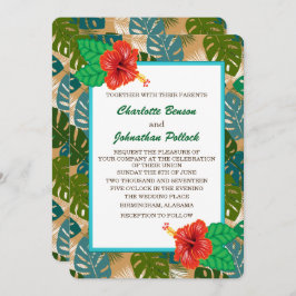 Hawaiiaans Oerwoud Foliage Hibiscus Flower Wedding Kaart