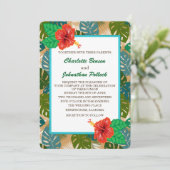 Hawaiiaans Oerwoud Foliage Hibiscus Flower Wedding Kaart (Staand voorkant)