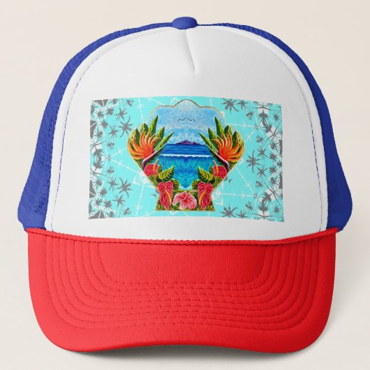 Hawaiiaans paradijs twee keer trucker pet (Voorkant)