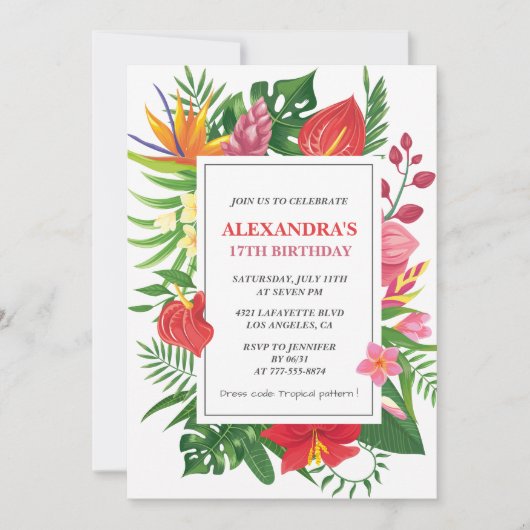 Hawaiiaans thema 17e verjaardagsfeest Hibiscus Kaart (Voorkant)