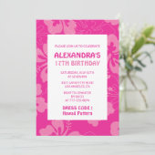 Hawaiiaans thema 17e verjaardagsfeest roze kaart (Staand voorkant)