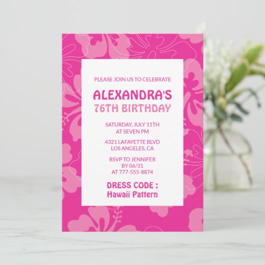 Hawaiiaans thema 76ste verjaardagsfeest roze kaart (Staand voorkant)
