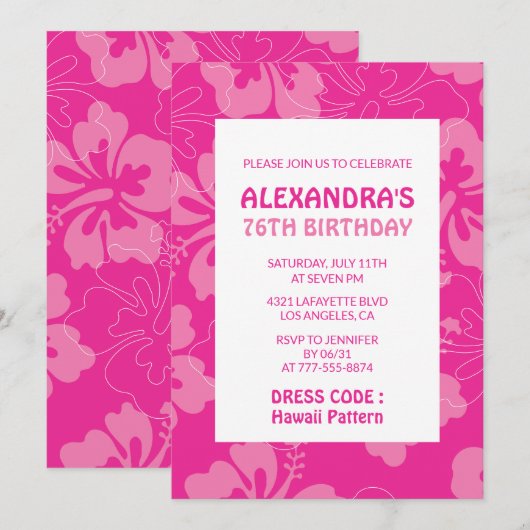 Hawaiiaans thema 76ste verjaardagsfeest roze kaart (Voorkant / Achterkant)