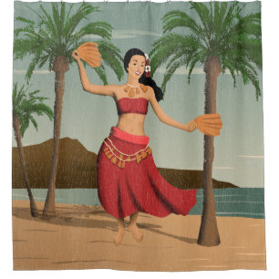 Hawaiiaans Vintage Meisje Verontrust Briefkaart Douchegordijn