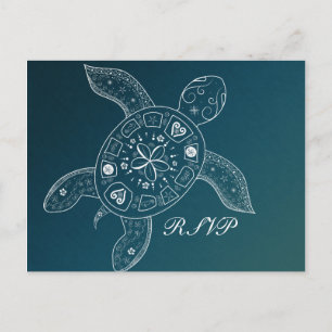 Hawaiiaans Zee Turtle White Blauwgroen Beach Wedde Uitnodiging Briefkaart