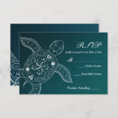 Hawaiiaans Zee Turtle White Blue Beach Weddenschap RSVP Kaartje (Voorkant / Achterkant)
