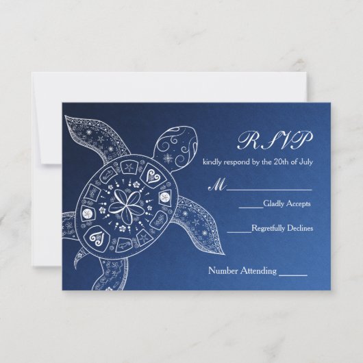 Hawaiiaans Zee Turtle White Blue Beach Weddenschap RSVP Kaartje (Voorkant)