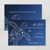 Hawaiiaans Zee Turtle White Blue Beach Weddenschap RSVP Kaartje (Voorkant / Achterkant)