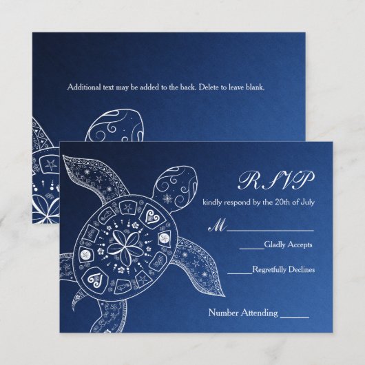 Hawaiiaans Zee Turtle White Blue Beach Weddenschap RSVP Kaartje (Voorkant / Achterkant)